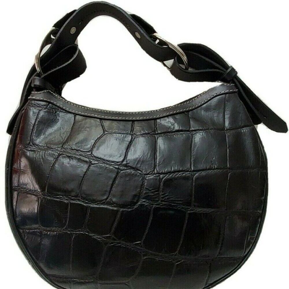 Y2K Rare Dooney & Bourke Moon Round Baguette Purse Black Leather Croc Embossed - Picture 5 of 11
